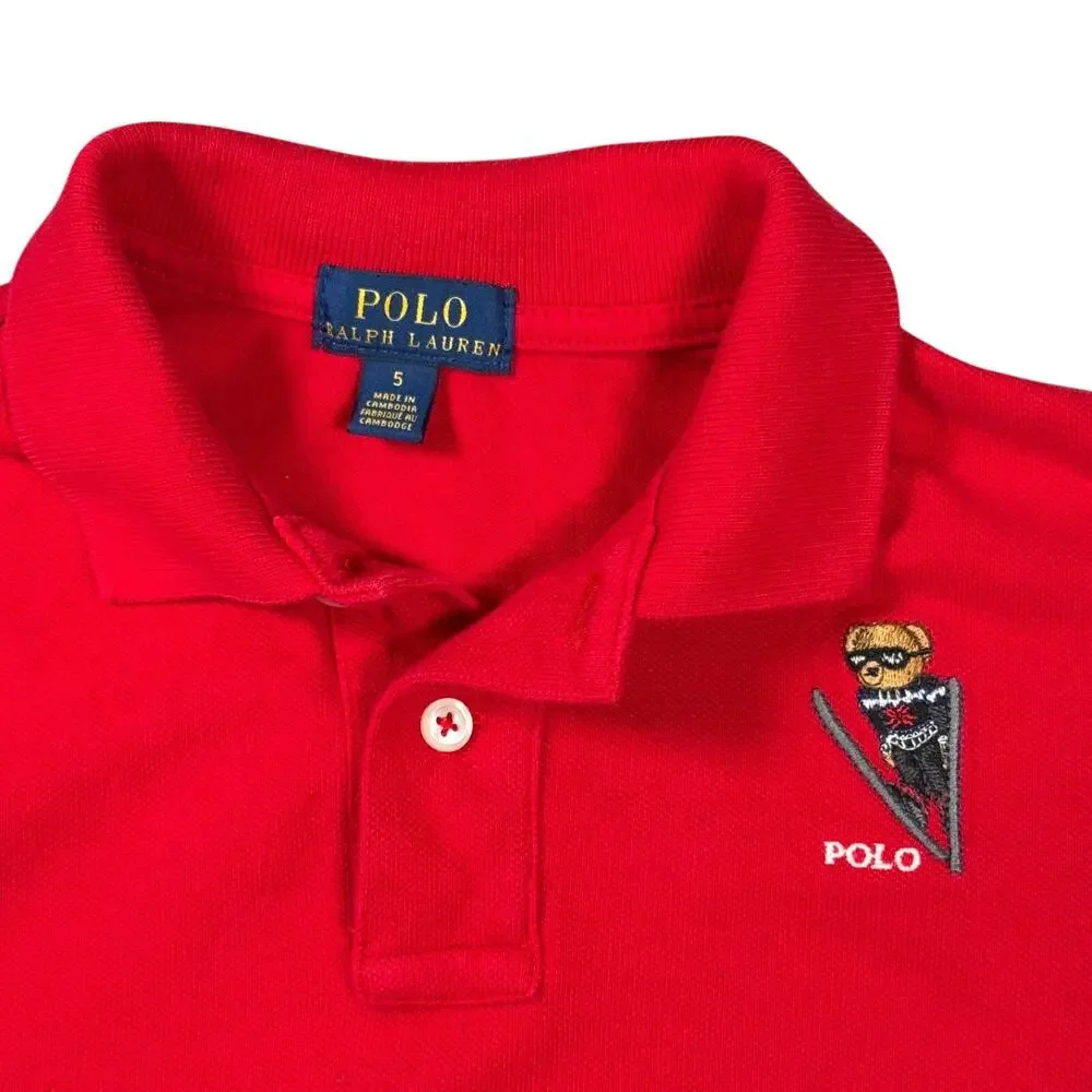 Polo Ralph Lauren Ski Bear Long Sleeve Polo Shirt Red Toddler 5